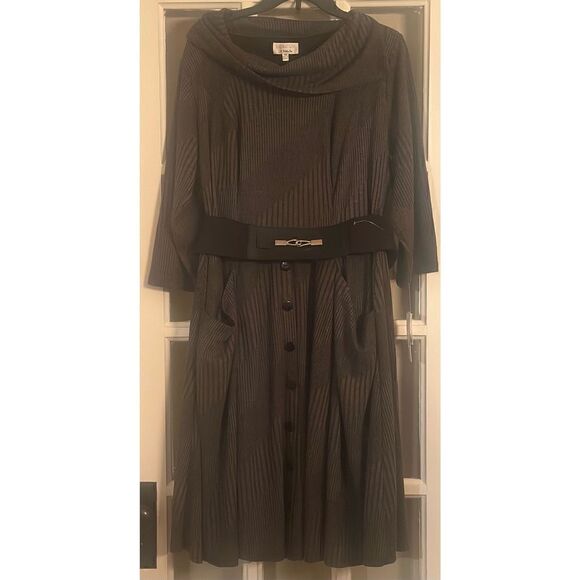 ROBBIE BEE Plus Size 2X grey Cowlneck Knit sweater Dress - Picture 3 of 9